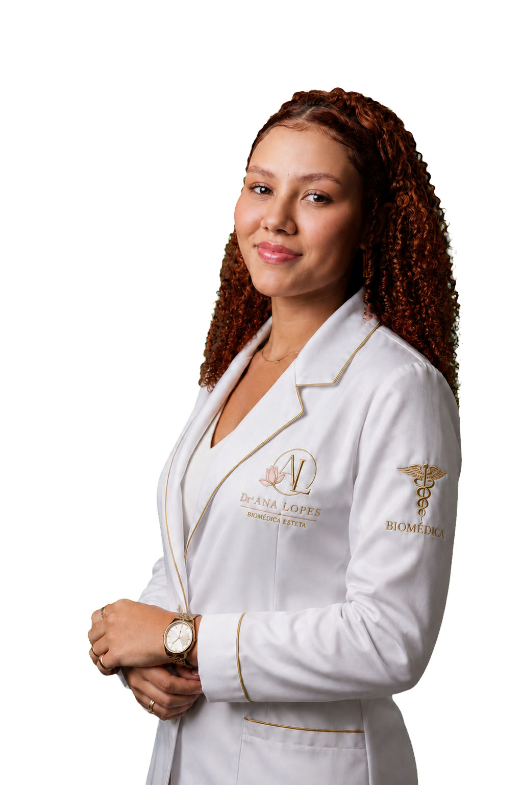 Dra. Ana Lopes usando jaleco profissional